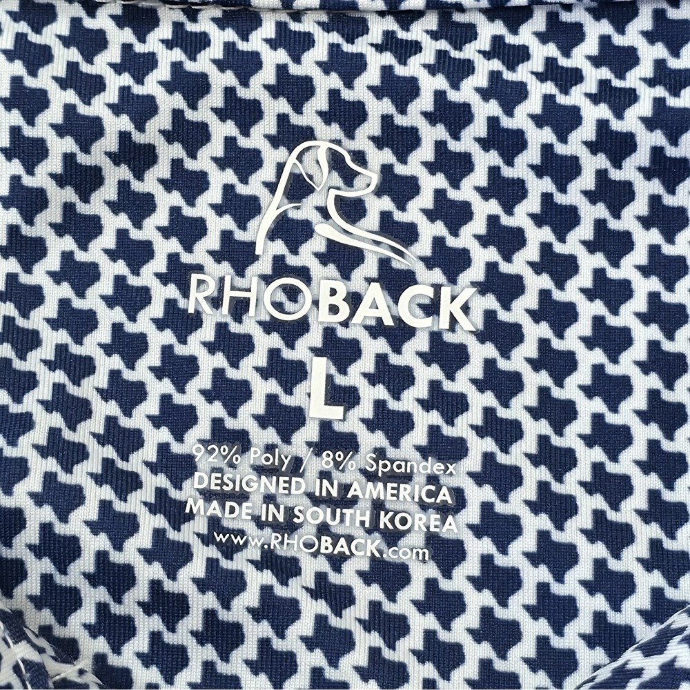 Rhoback Blue Texas Geometric Print Polo Shirt Size Large Stretch Performance - Picture 2 of 8